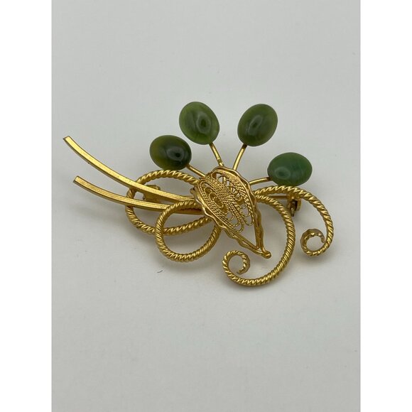 Vintage 4 Faux Jade Gold Tone Brooch 2.5" - Picture 2 of 6